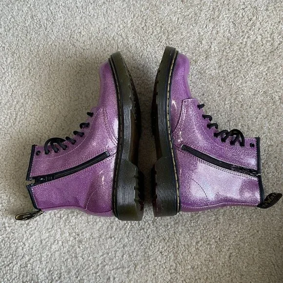 Dr. Martens Dark Pink and Silver Glitter Boots, Lace Up, Youth Size 3, Durable - Picture 7 of 9